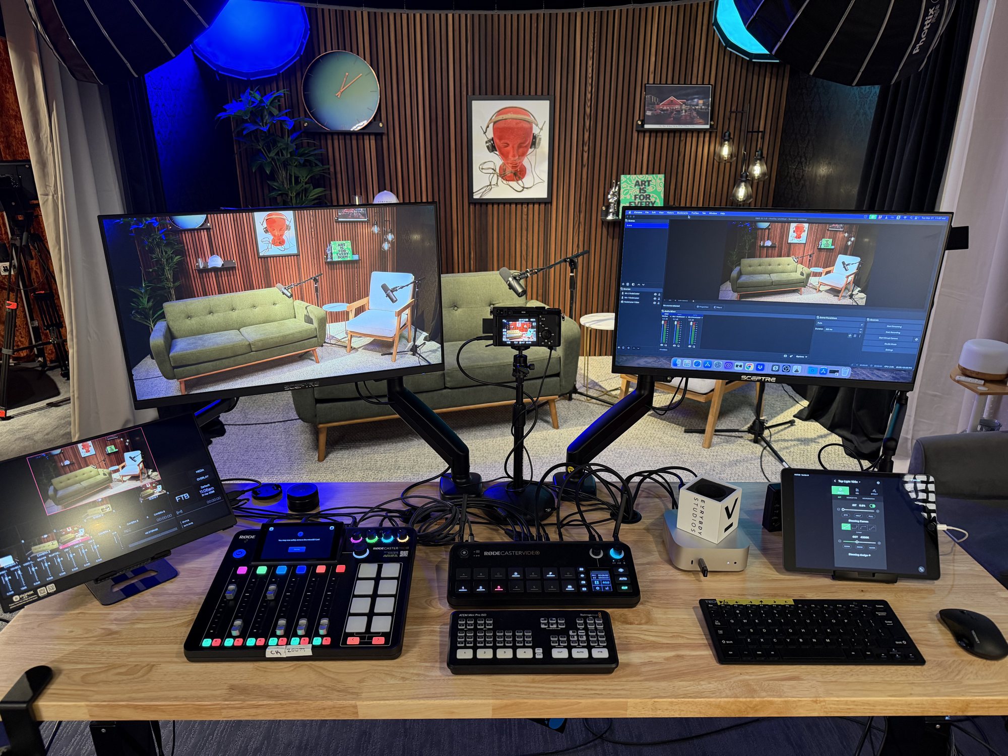 The EVRYBDY Studios control desk, Set B live on the monitors